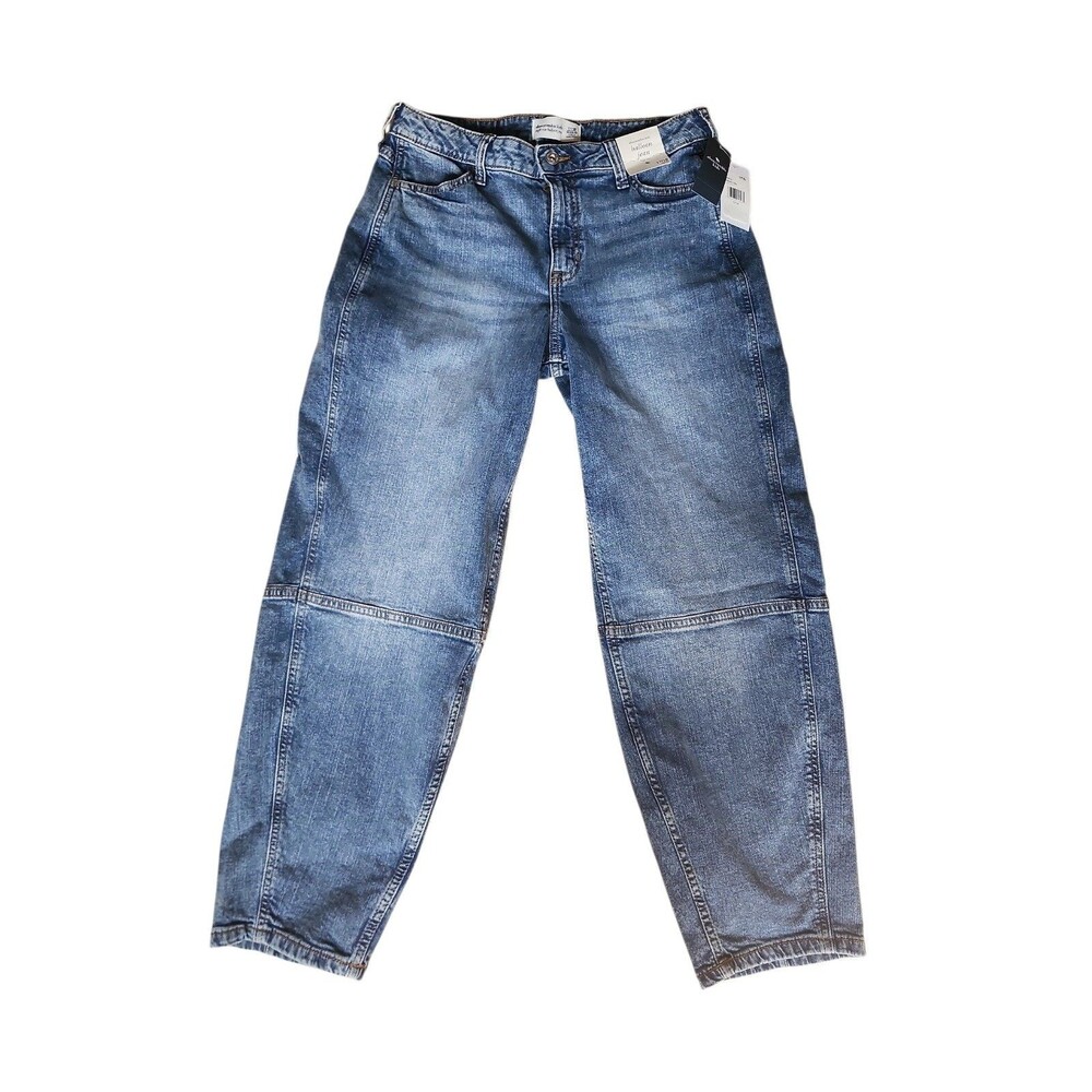 Abercrombie Kids High Rise Balloon Leg Jeans Girls 17/18 Medium Wash Indie NWT